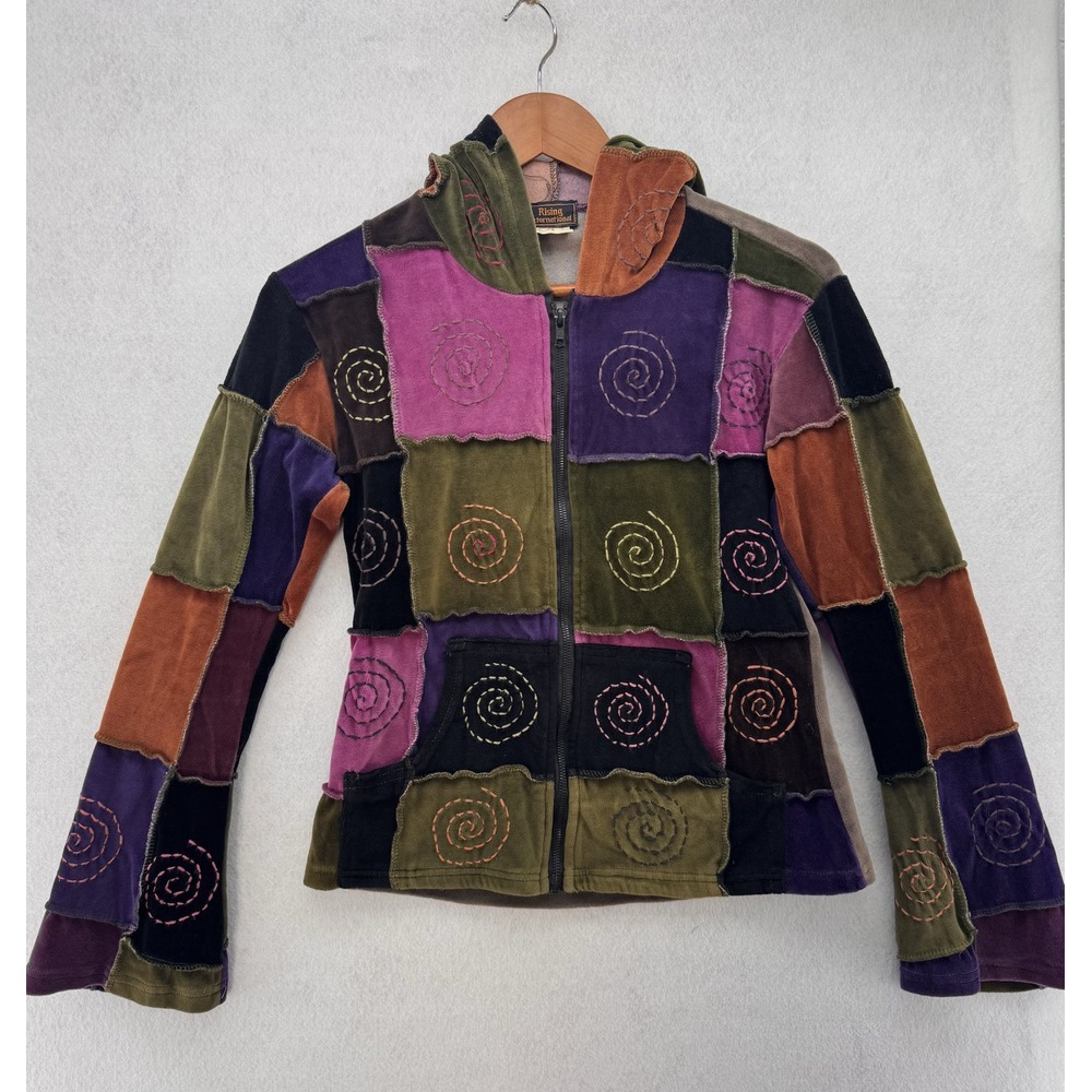Rising International Hoodie Size S Multicolor Patchwork‎ Hippie Full Zip Jacket